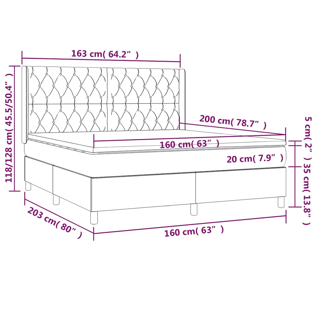 LED Boxspringbett mit Kopfteil Schwarz Stoff