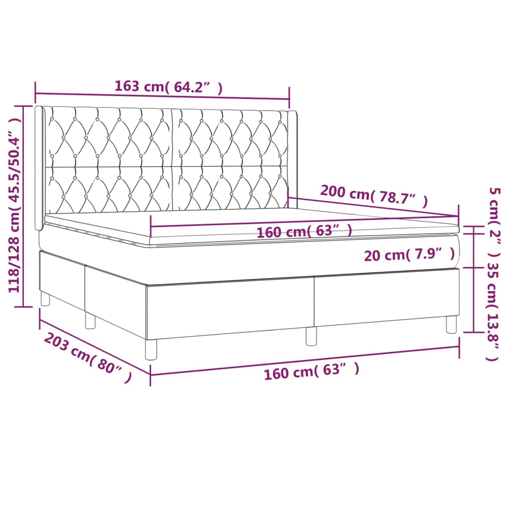 LED Boxspringbett mit Kopfteil Creme Stoff