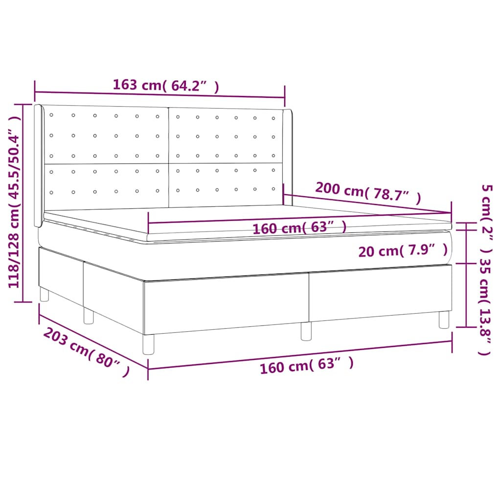 LED Boxspringbett mit Kopfteil Schwarz Stoff