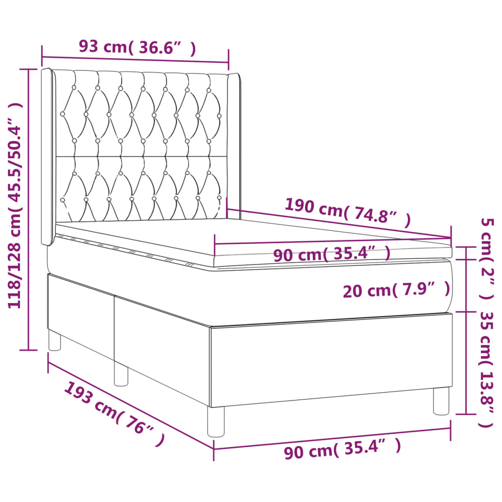 Boxspringbett mit Matratze & LED Dunkelbraun 90x190 cm Stoff