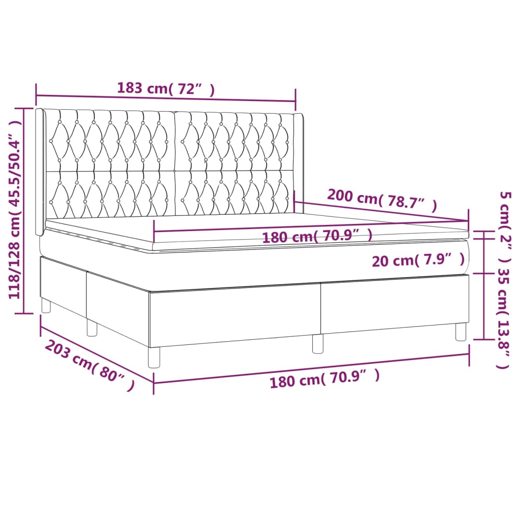 Boxspringbett mit Matratze & LED Schwarz 180x200 cm Samt