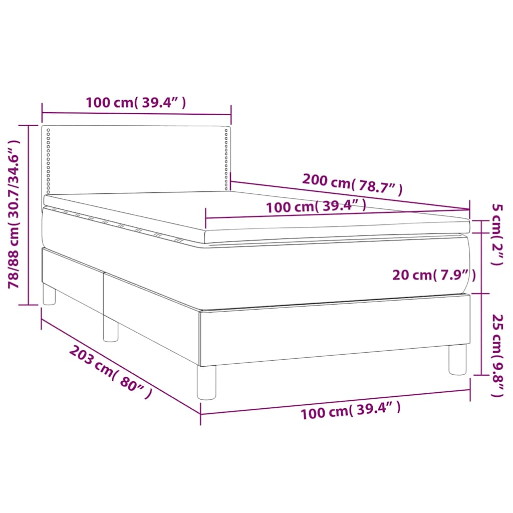 Boxspringbett mit Matratze & LED Schwarz 100x200 cm Stoff