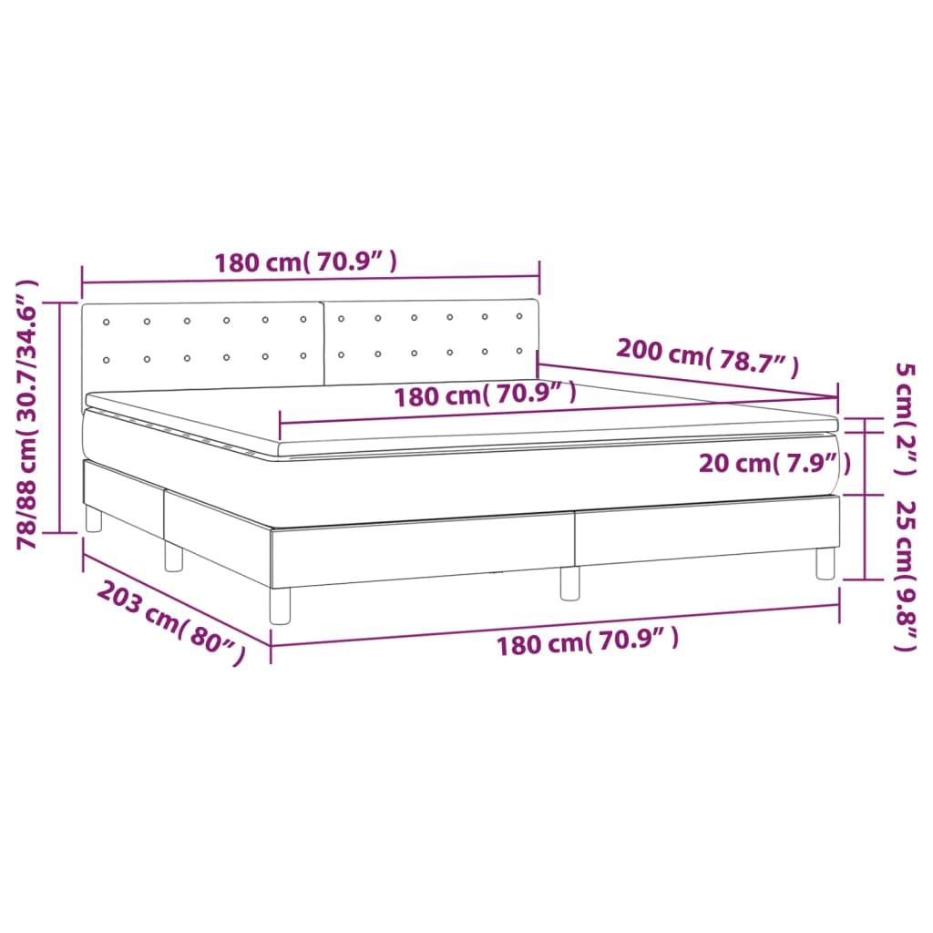 Boxspringbett mit Matratze & LED Dunkelbraun 180x200 cm Stoff