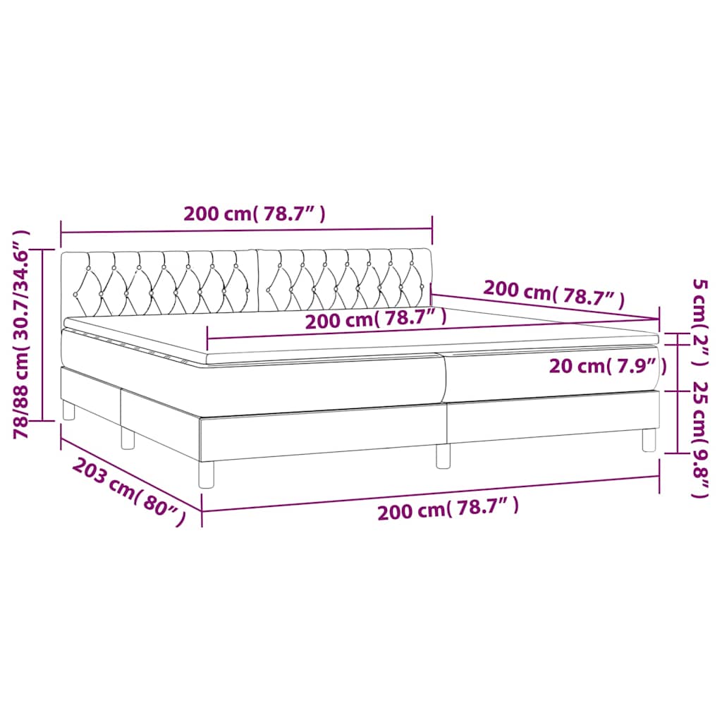 Boxspringbett mit Matratze & LED Dunkelgrau 200x200 cm Samt