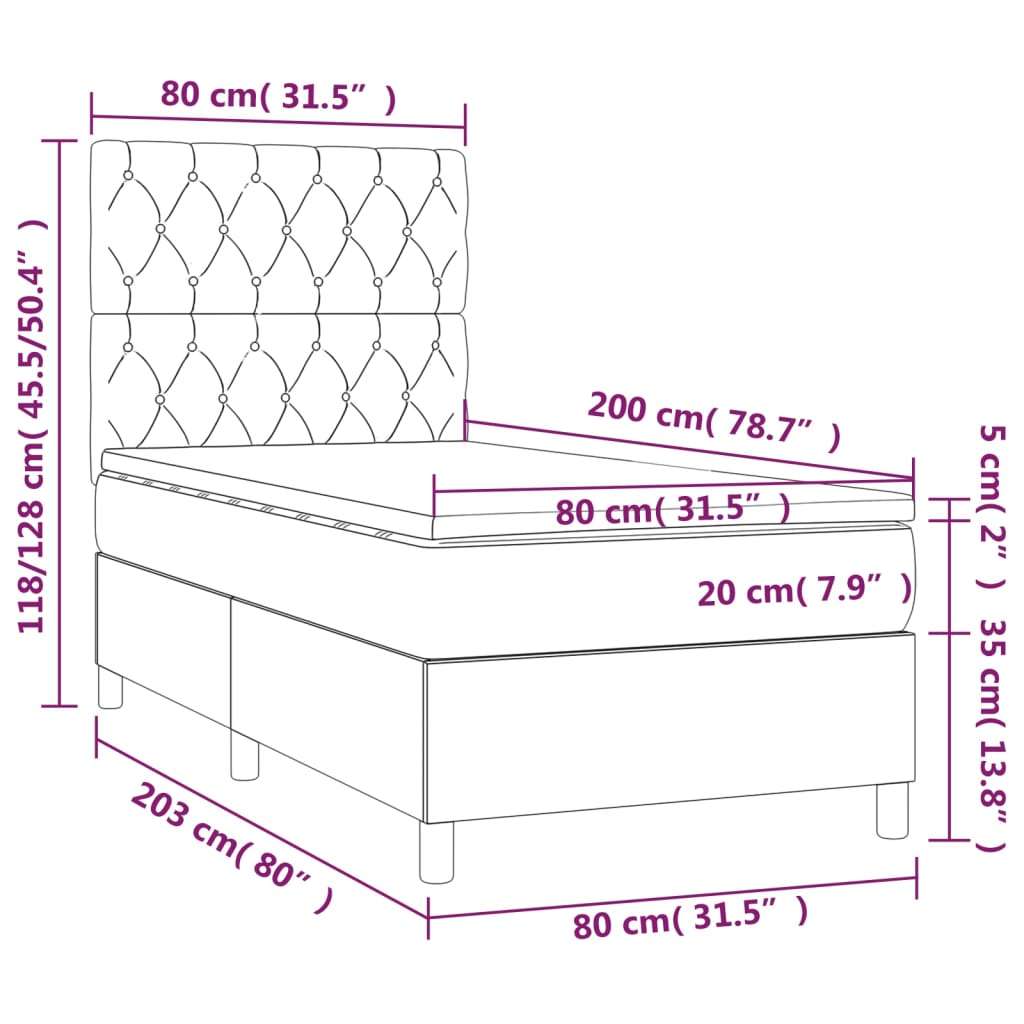 Boxspringbett mit Matratze & LED Dunkelbraun 80x200 cm Stoff