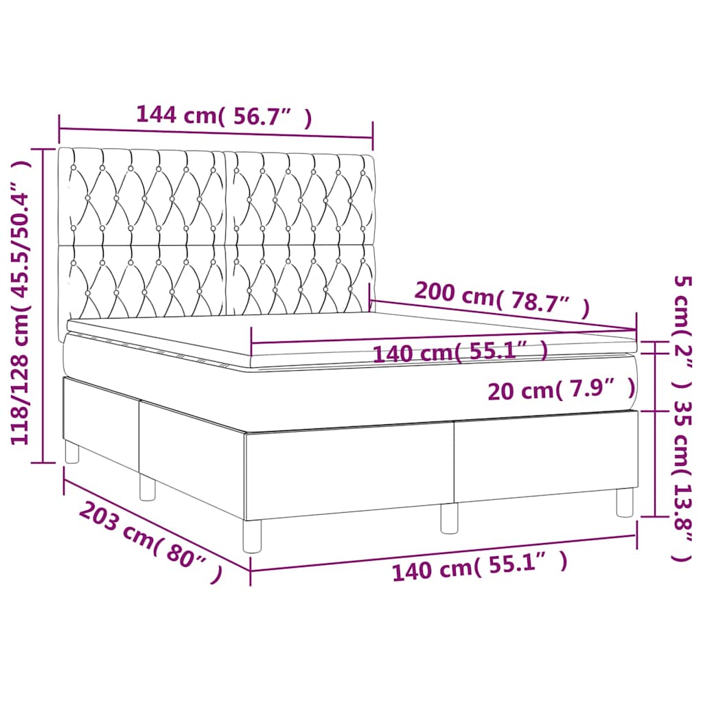 Boxspringbett mit Matratze & LED Creme 140x200 cm Stoff