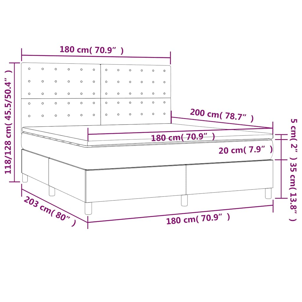 Boxspringbett mit Matratze & LED Blau 180x200 cm Stoff