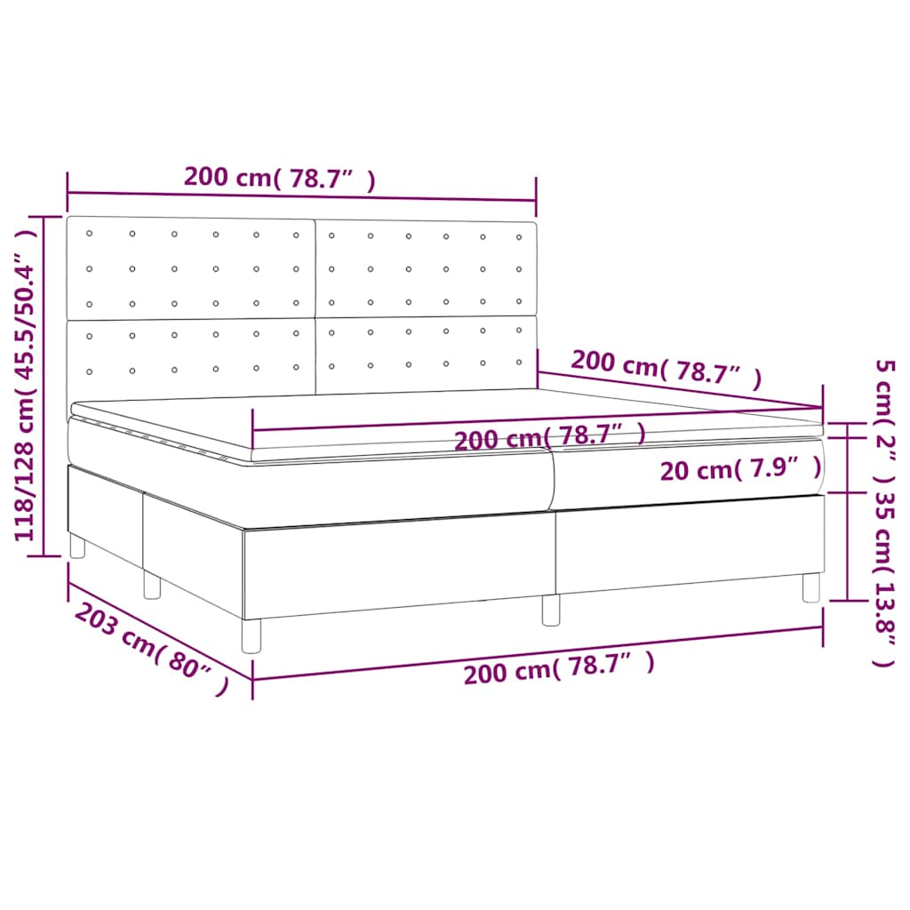 Boxspringbett mit Matratze & LED Taupe 200x200 cm Stoff