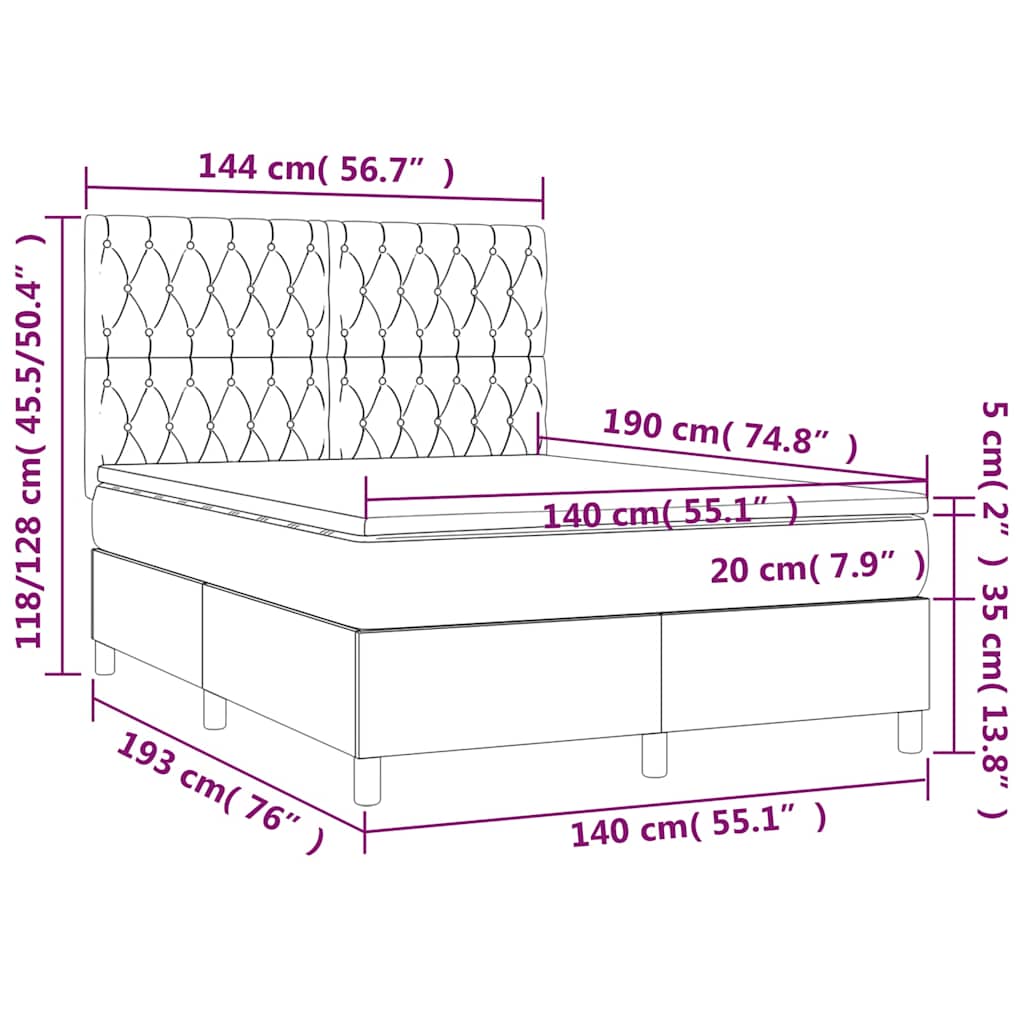 Boxspringbett mit Matratze & LED Blau 140x190 cm Stoff