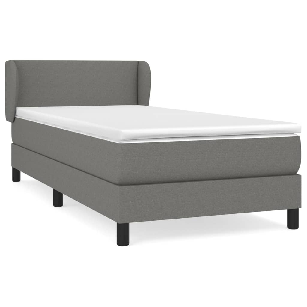 Lit sommier tapissier avec matelas tissu gris foncé 100x200 cm