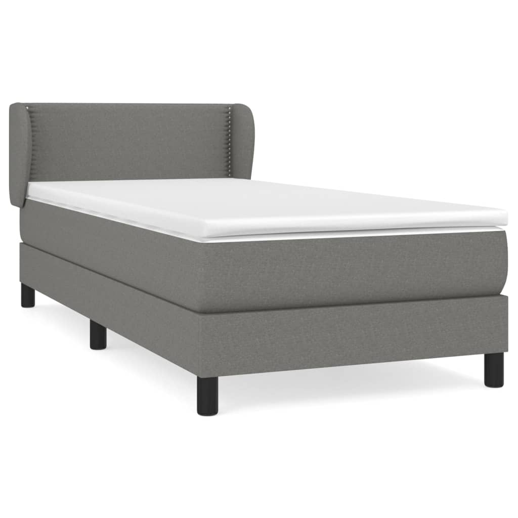 Lit sommier tapissier avec matelas tissu gris foncé 100x200 cm