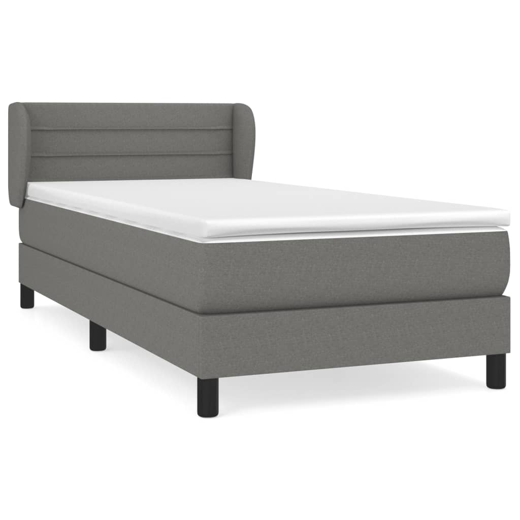 Lit sommier tapissier avec matelas tissu gris foncé 100x200 cm