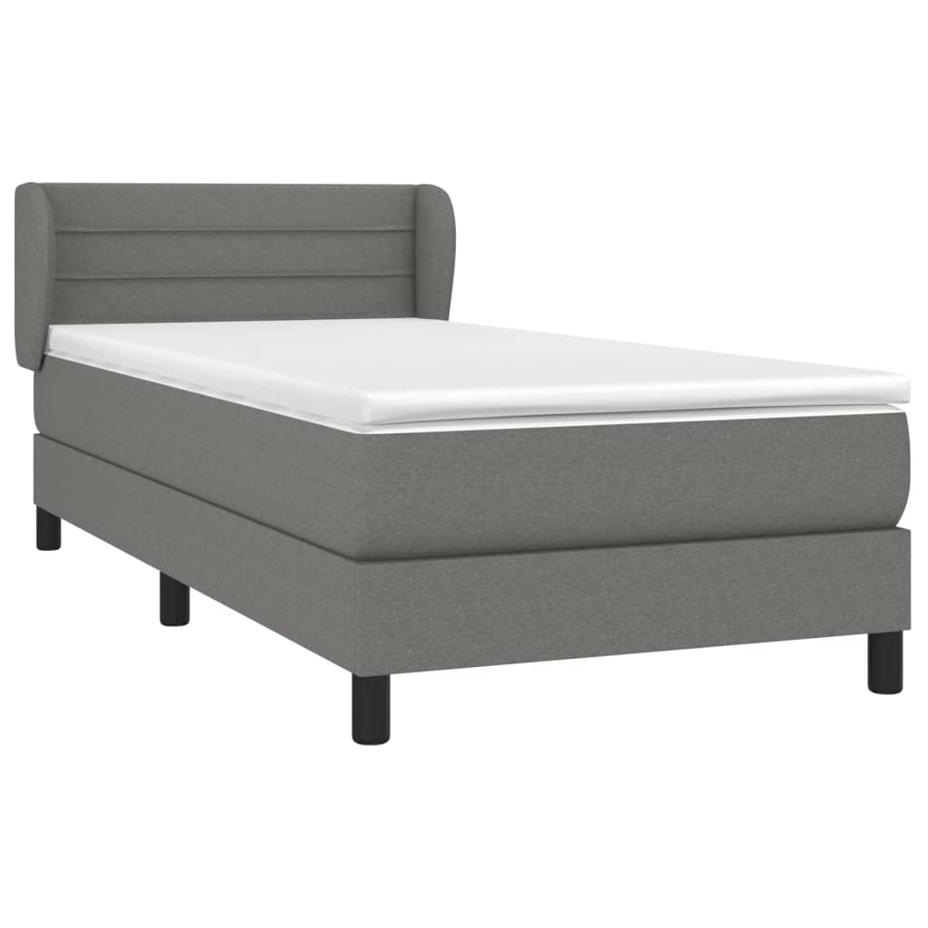 Lit sommier tapissier avec matelas tissu gris foncé 100x200 cm