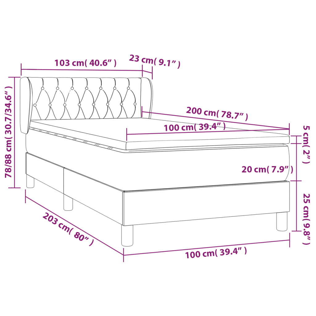 Lit sommier tapissier avec matelas tissu gris foncé 100x200 cm