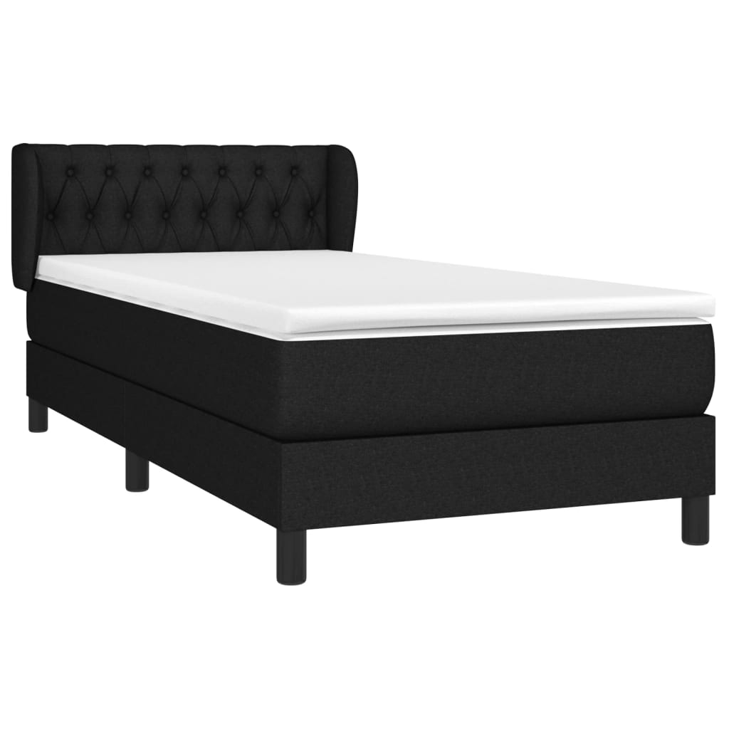 Lit à sommier tapissier avec matelas tissu noir 100x200 cm