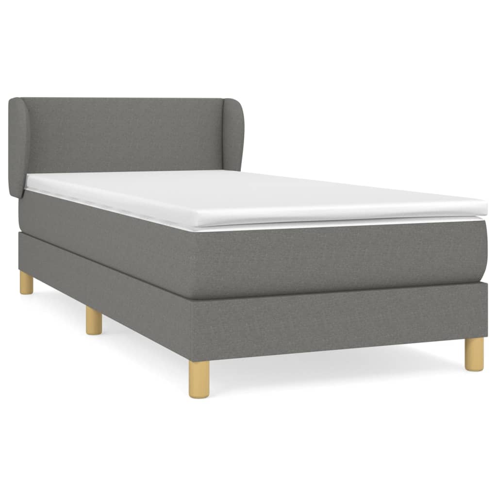 Lit sommier tapissier avec matelas tissu gris foncé 100x200 cm