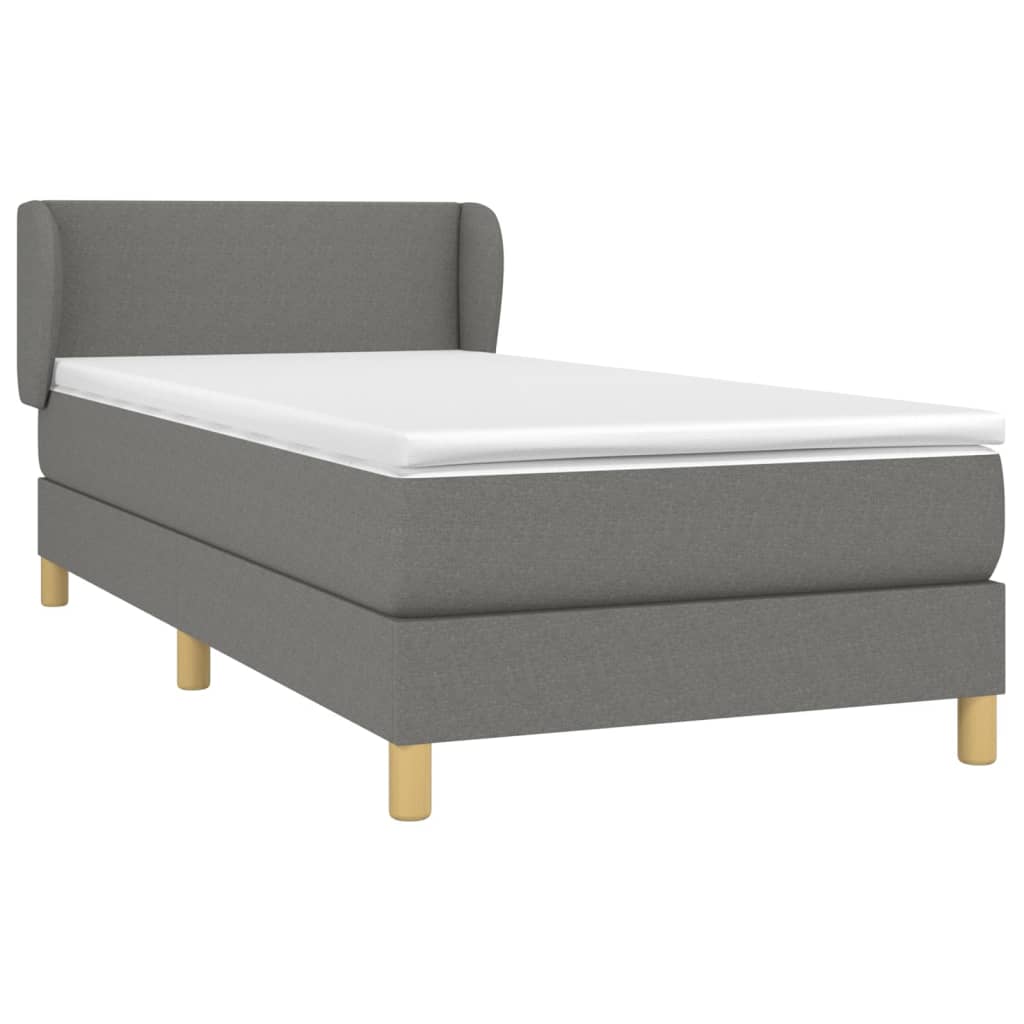 Lit sommier tapissier avec matelas tissu gris foncé 100x200 cm