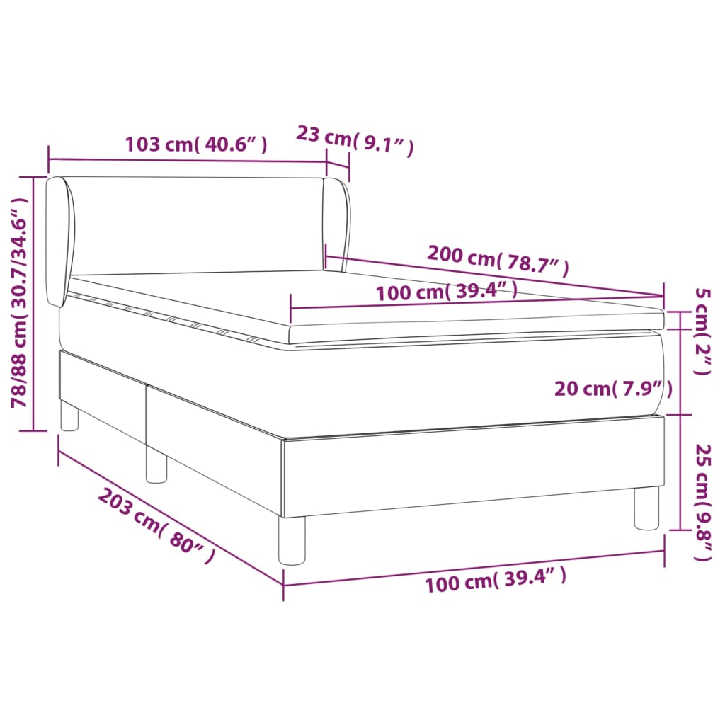 Lit sommier tapissier avec matelas tissu gris foncé 100x200 cm
