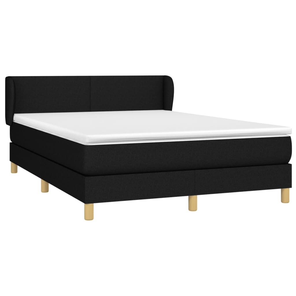 Lit à sommier tapissier avec matelas en tissu noir 140x190 cm
