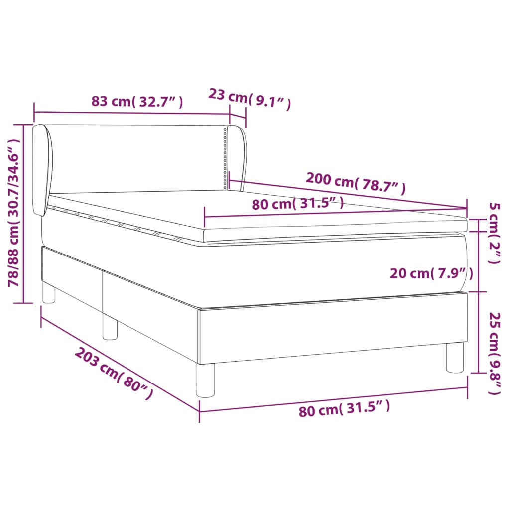 Lit à sommier tapissier avec matelas tissu noir 80x200 cm