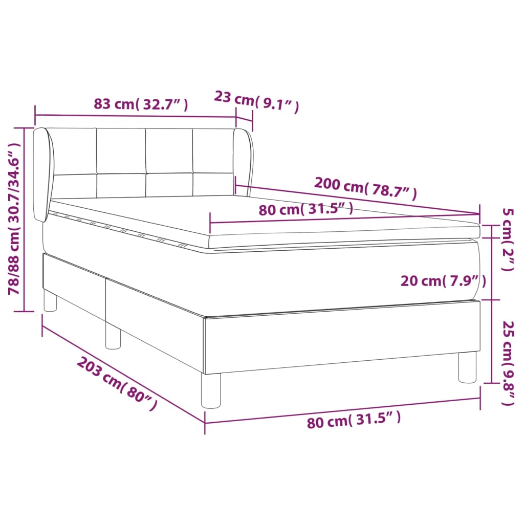 Lit à sommier tapissier avec matelas tissu noir 80x200 cm