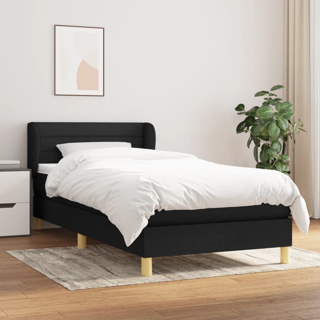 Lit à sommier tapissier avec matelas tissu noir 80x200 cm