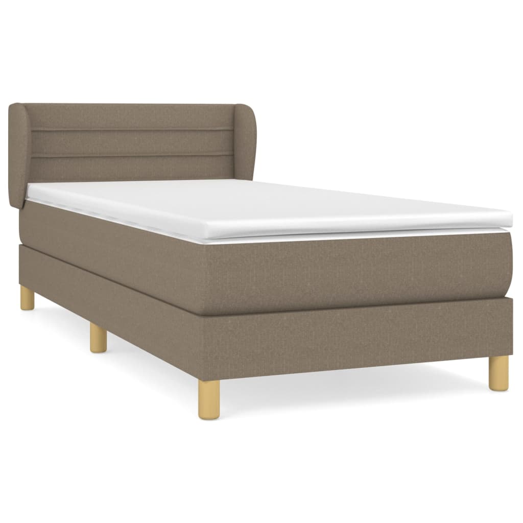 Lit sommier tapissier avec matelas tissu taupe 90x200 cm