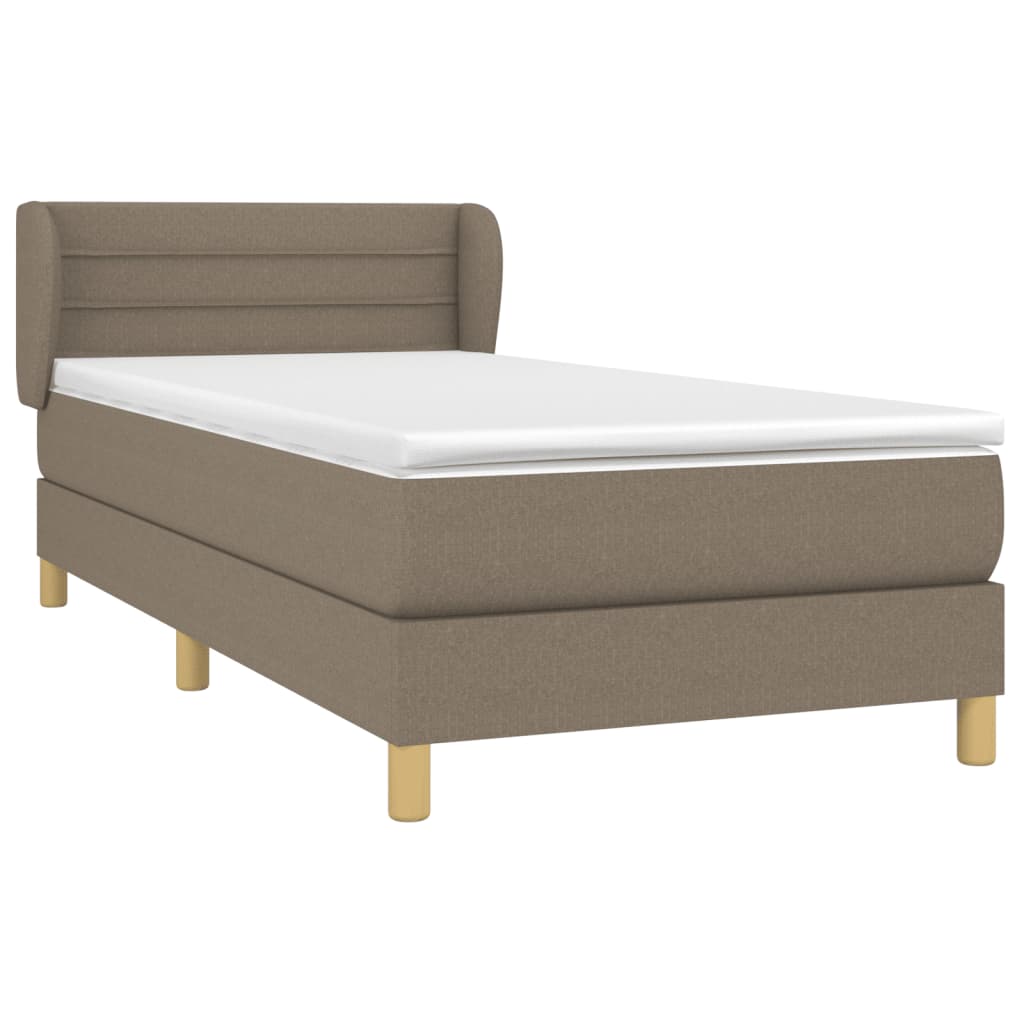 Lit sommier tapissier avec matelas tissu taupe 90x200 cm