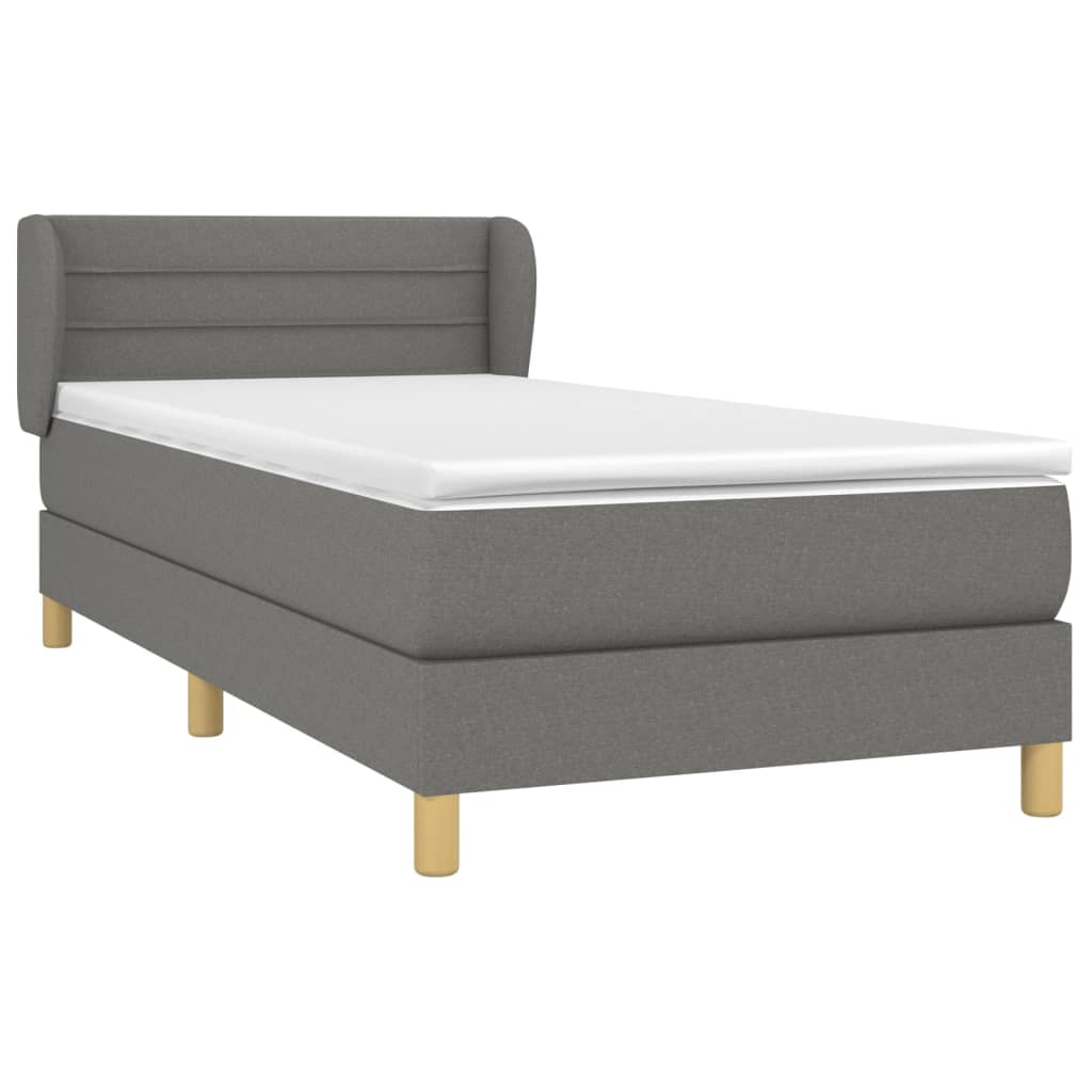 Lit sommier tapissier avec matelas tissu gris foncé 100x200 cm