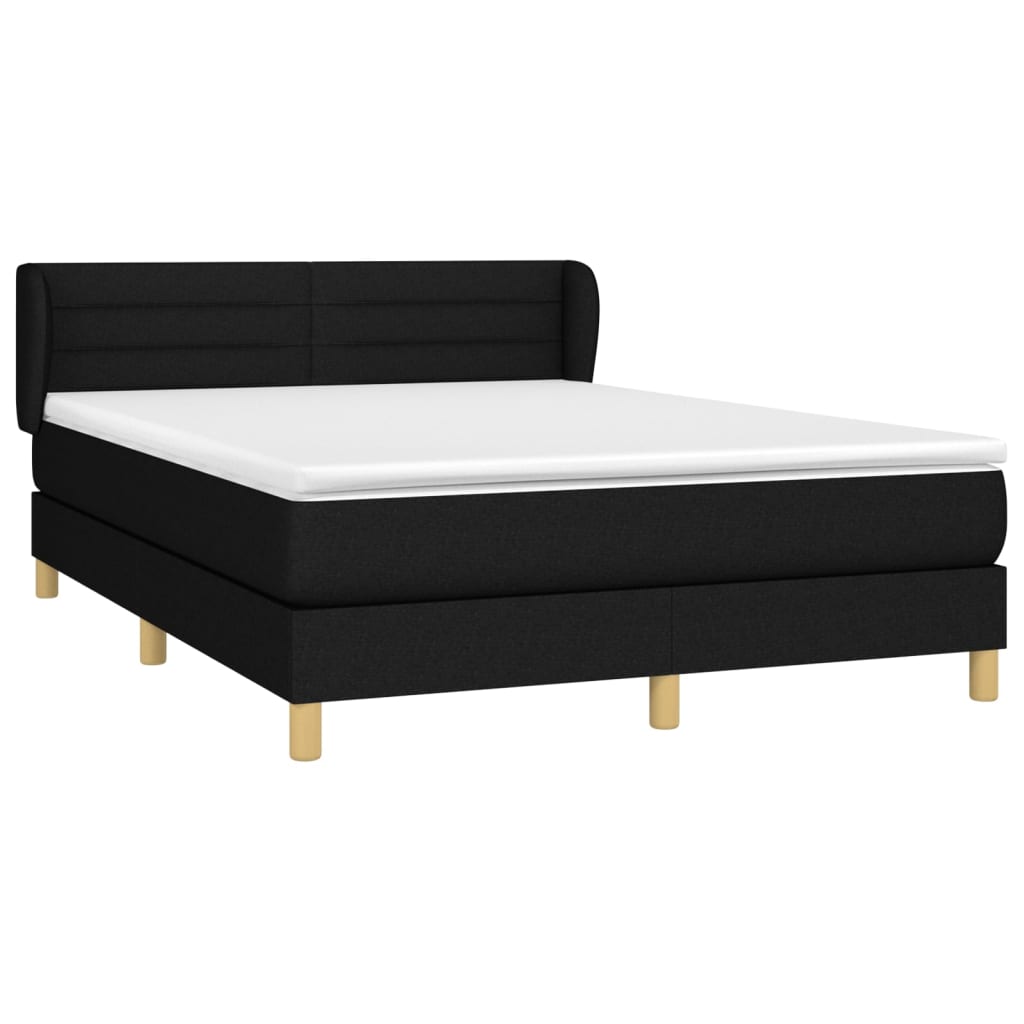 Lit à sommier tapissier avec matelas en tissu noir 140x190 cm