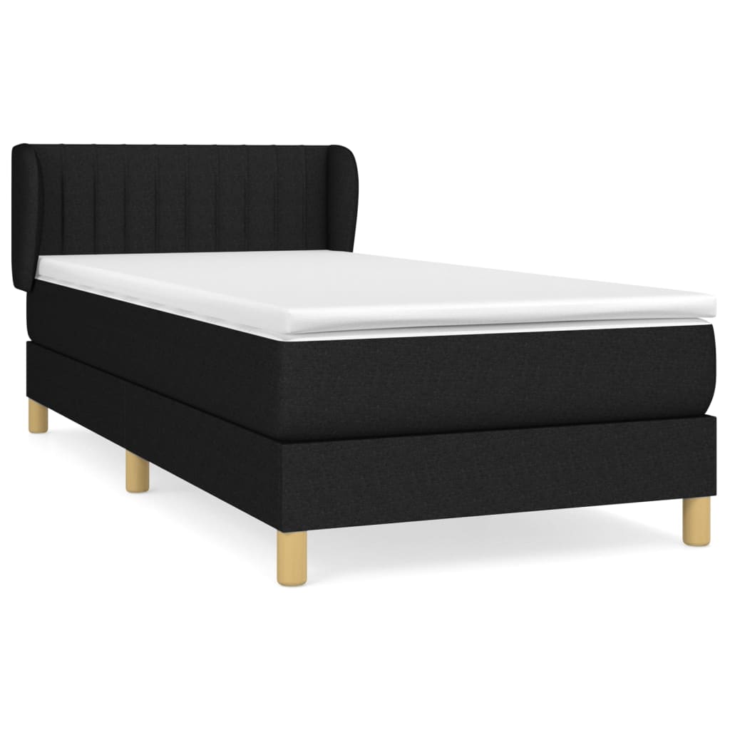 Lit à sommier tapissier avec matelas tissu noir 80x200 cm