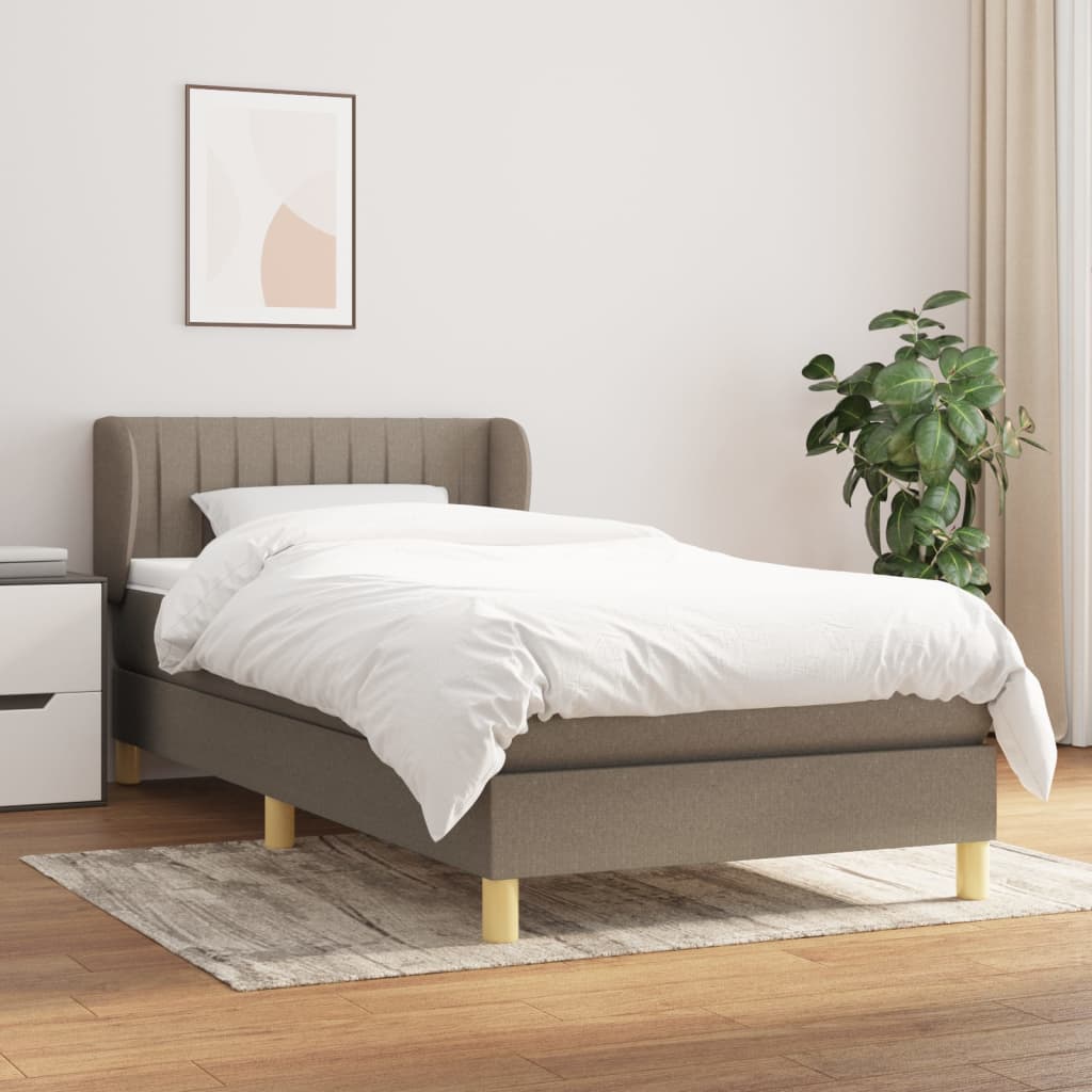 Lit sommier tapissier avec matelas tissu taupe 90x200 cm