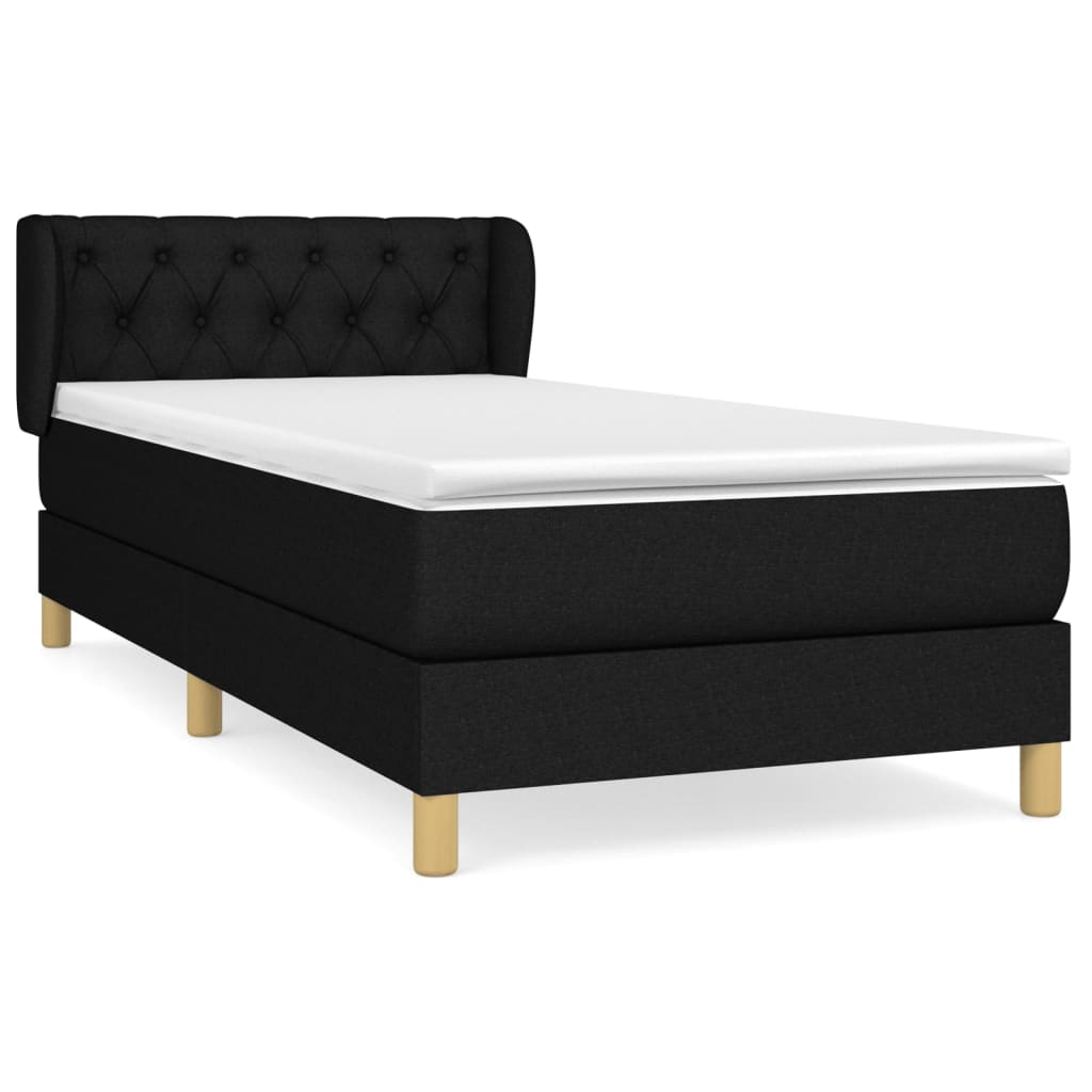 Lit à sommier tapissier avec matelas tissu noir 80x200 cm