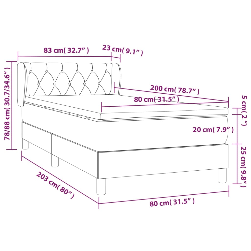 Lit à sommier tapissier avec matelas tissu noir 80x200 cm