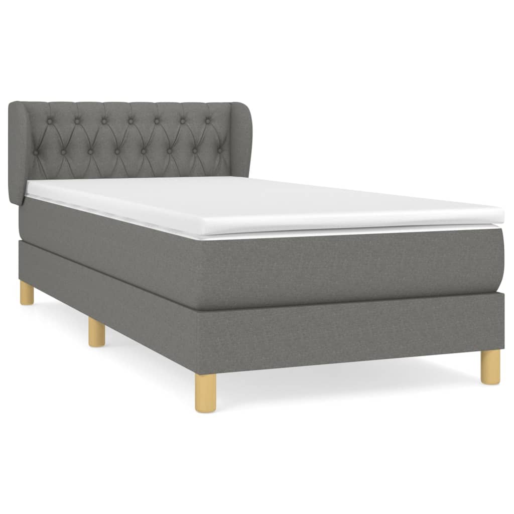 Lit sommier tapissier avec matelas tissu gris foncé 100x200 cm
