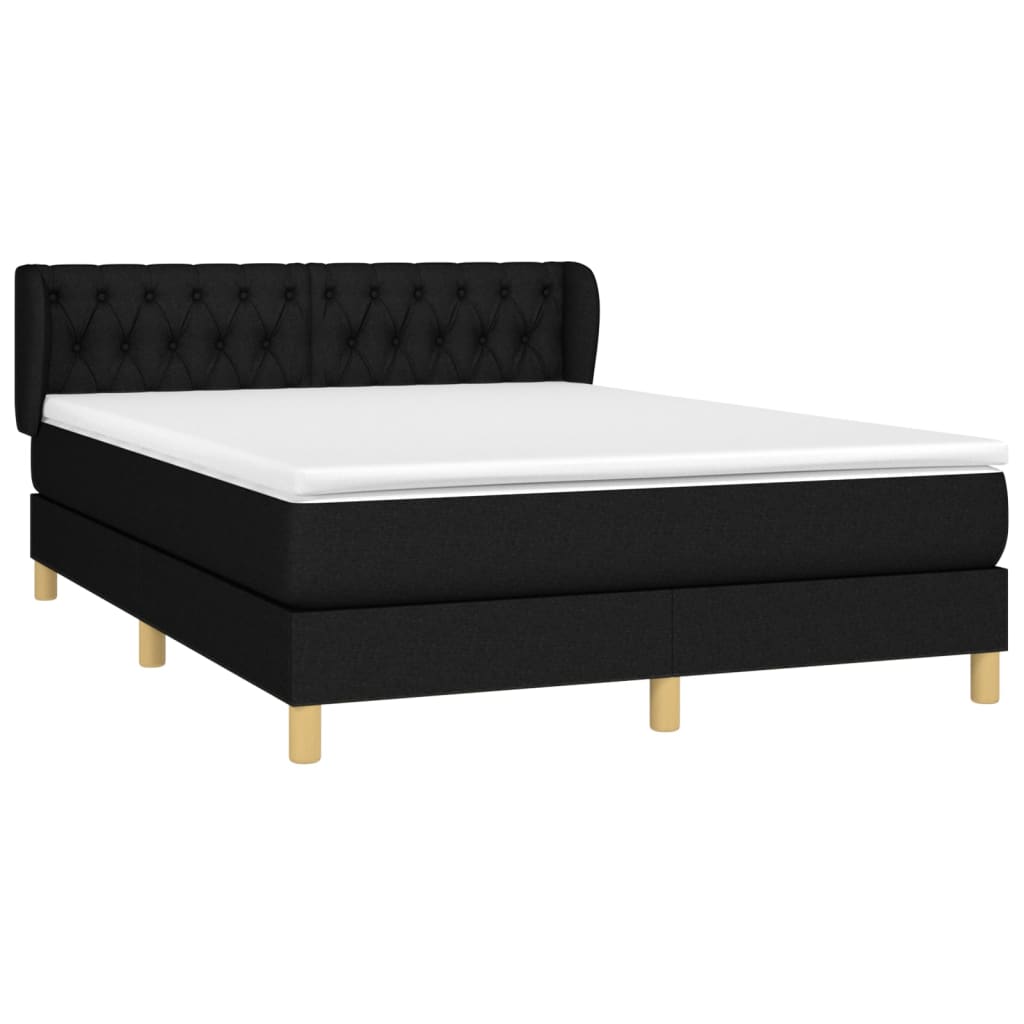 Lit à sommier tapissier avec matelas en tissu noir 140x190 cm