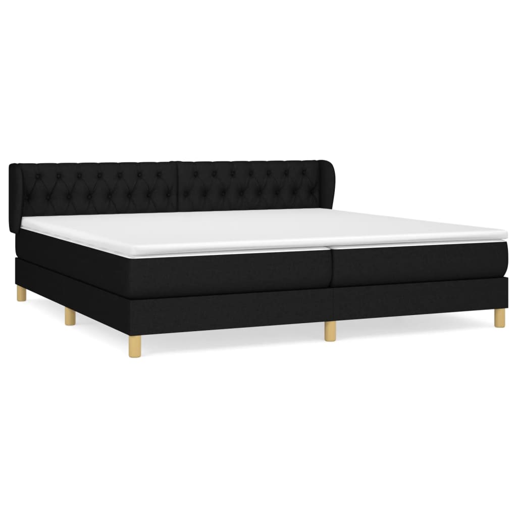Lit à sommier tapissier avec matelas tissu noir 200x200 cm