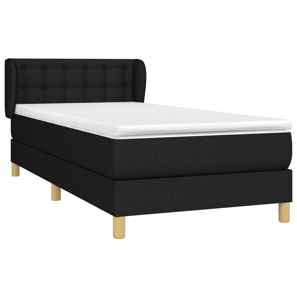 Lit à sommier tapissier avec matelas tissu noir 80x200 cm