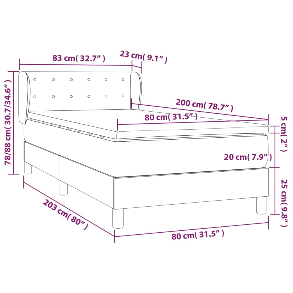 Lit à sommier tapissier avec matelas tissu noir 80x200 cm