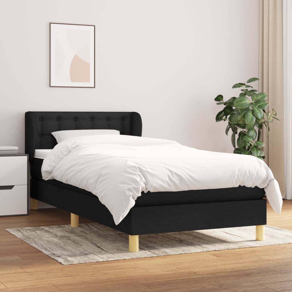 Lit à sommier tapissier avec matelas tissu noir 80x200 cm