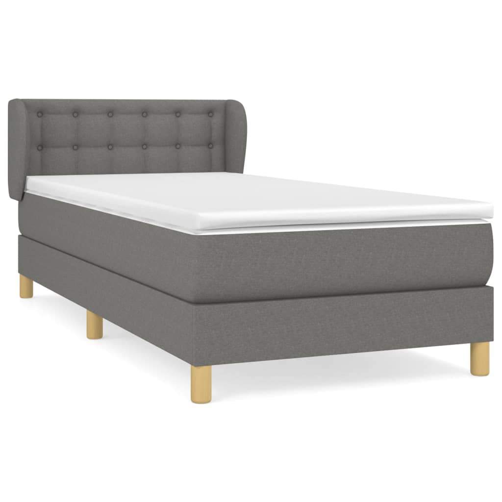 Lit sommier tapissier avec matelas tissu gris foncé 100x200 cm