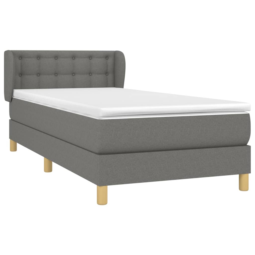 Lit sommier tapissier avec matelas tissu gris foncé 100x200 cm