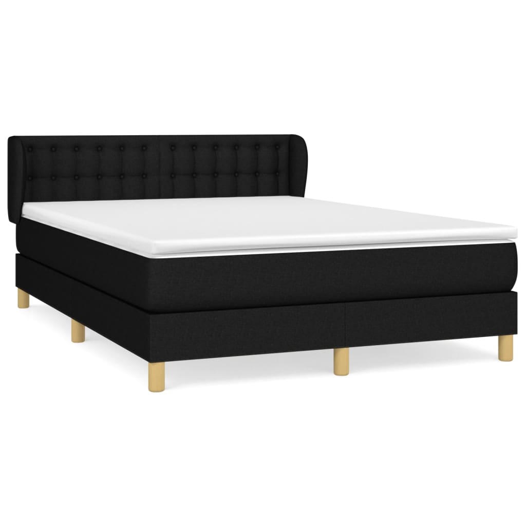 Lit à sommier tapissier avec matelas en tissu noir 140x190 cm