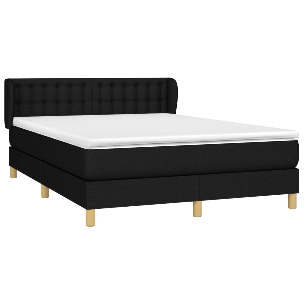 Lit à sommier tapissier avec matelas en tissu noir 140x190 cm