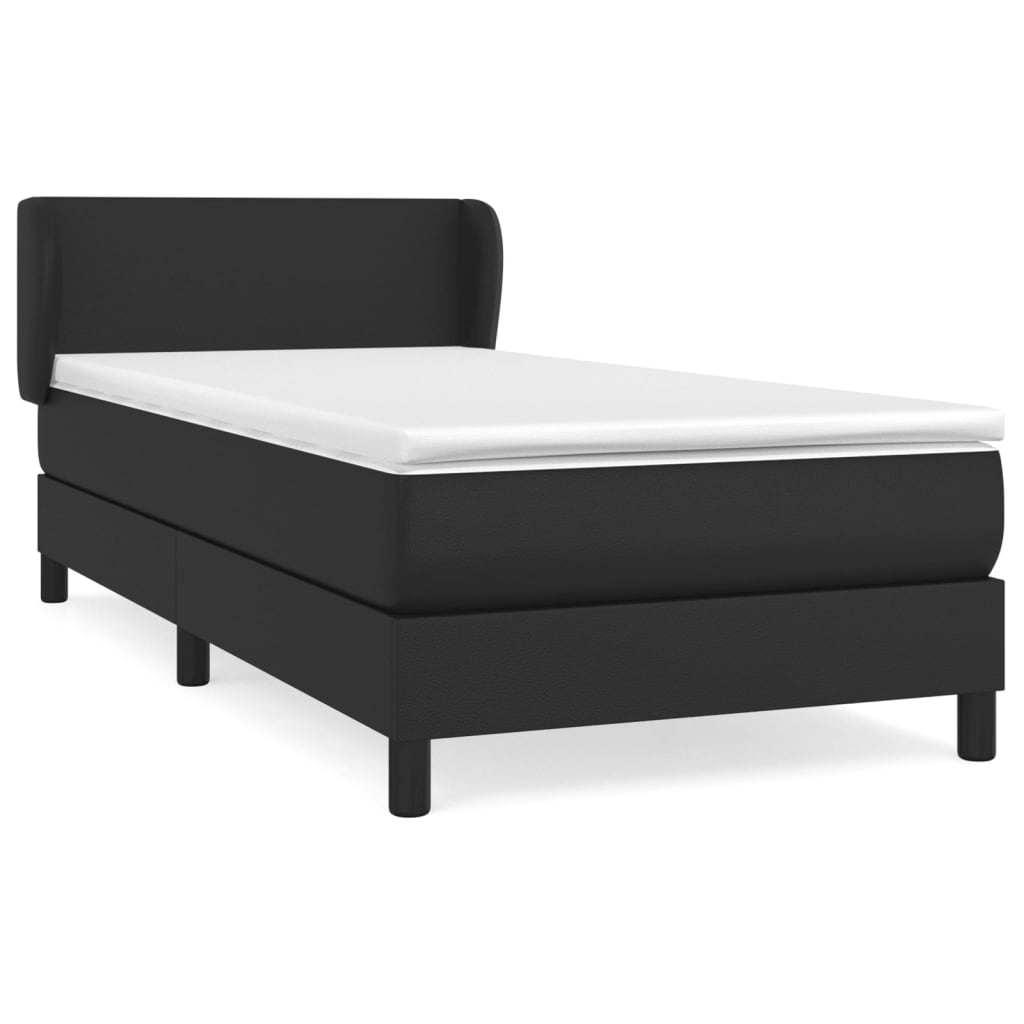 Lit à sommier tapissier avec matelas noir 90x200 cm en cuir artificiel