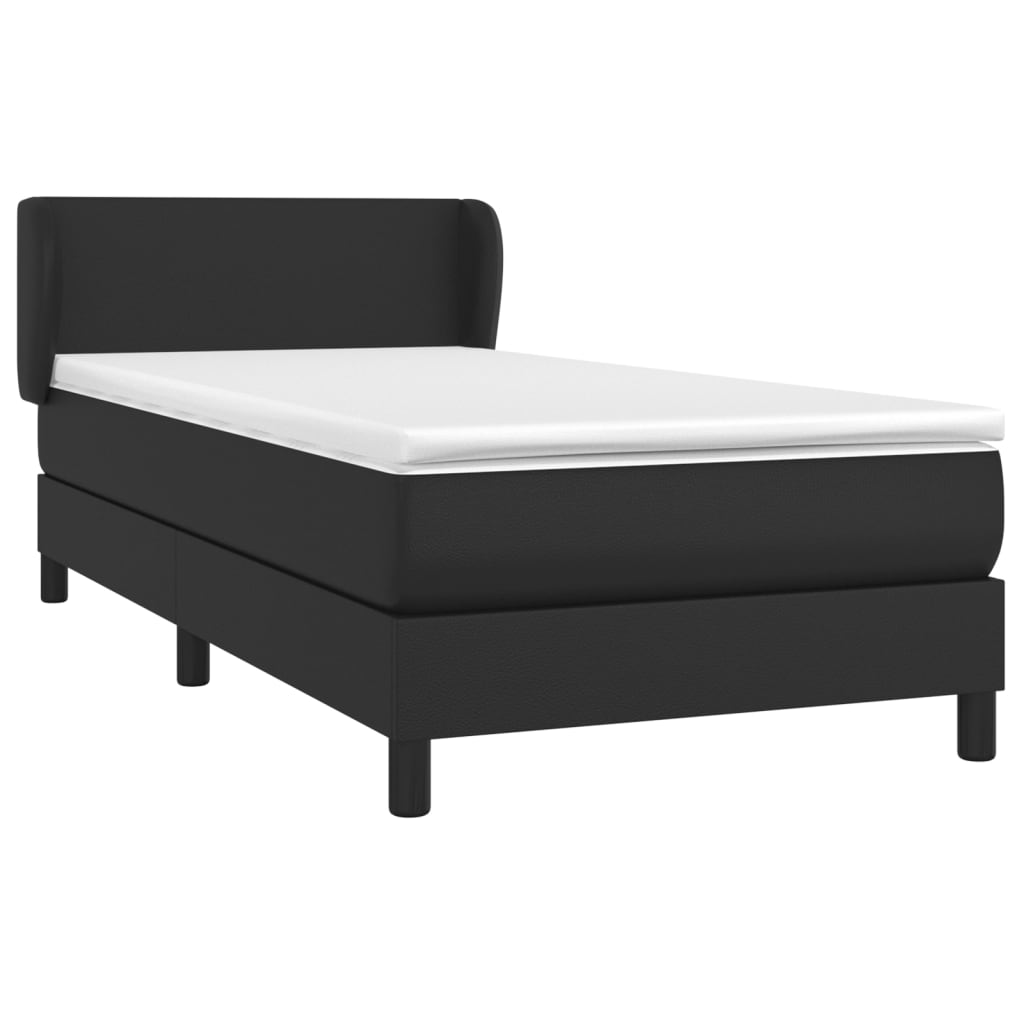 Lit à sommier tapissier avec matelas noir 90x200 cm en cuir artificiel