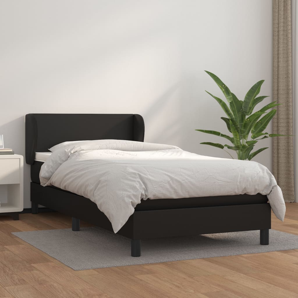 Lit à sommier tapissier avec matelas noir 90x200 cm en cuir artificiel