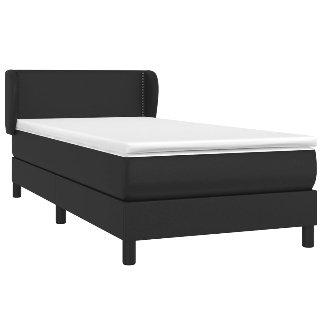 Lit à sommier tapissier avec matelas noir 90x200 cm en similicuir