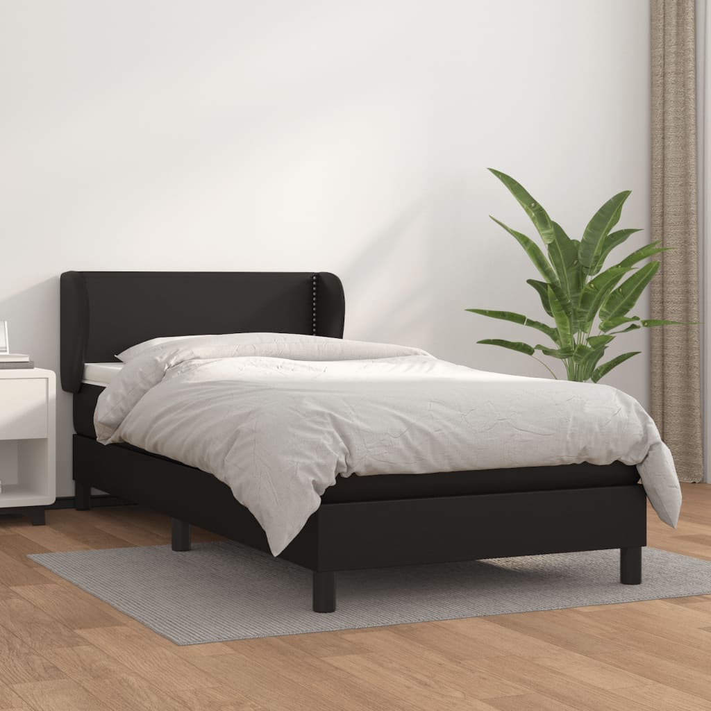 Lit à sommier tapissier avec matelas noir 90x200 cm en similicuir