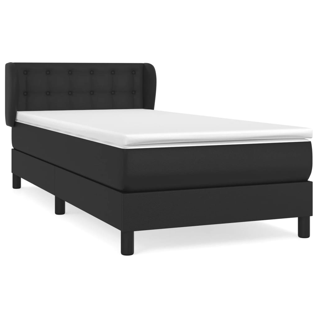 Lit à sommier tapissier avec matelas noir 90x200 cm en similicuir